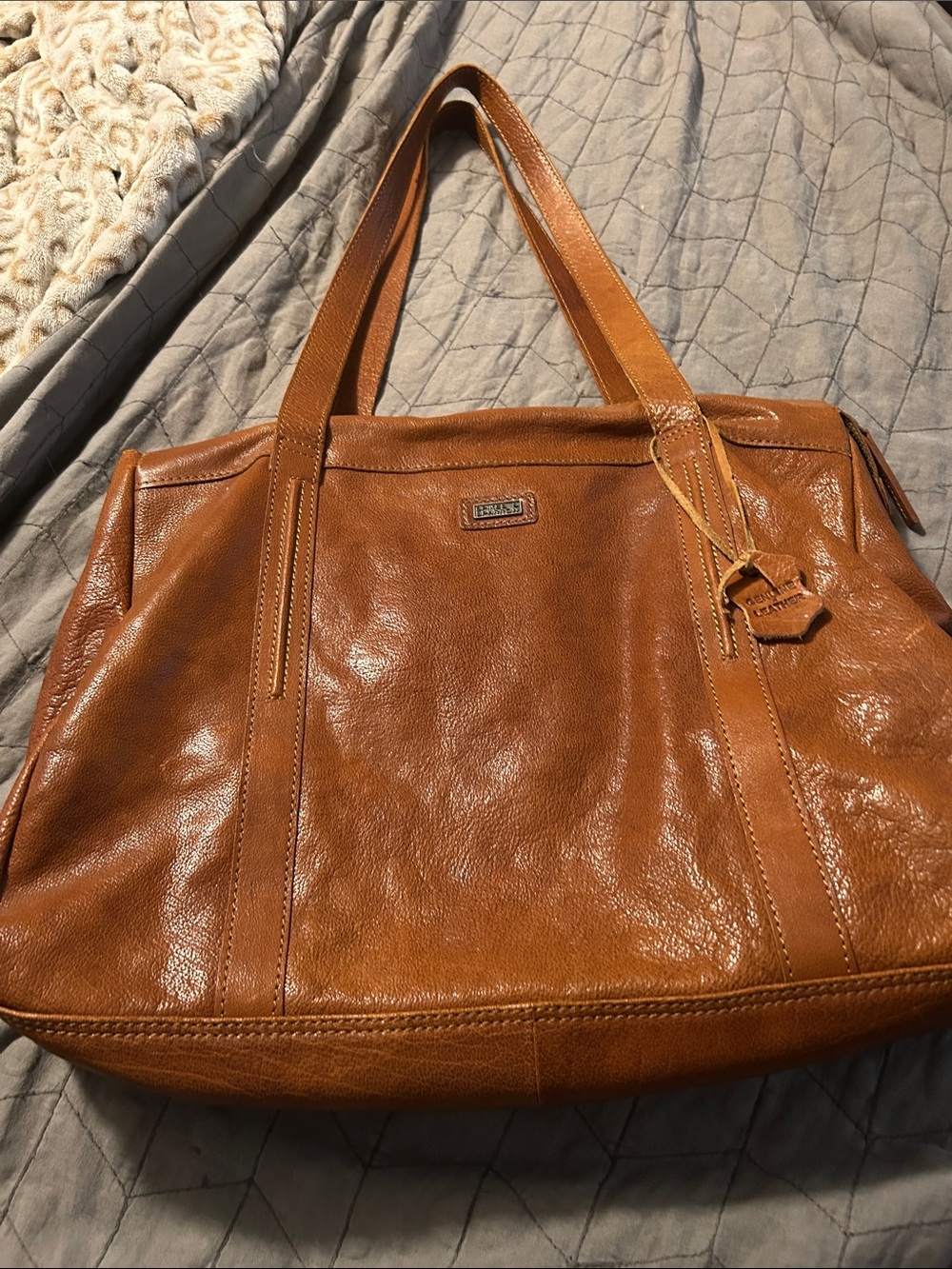 Leather Cognac Tote Bag with Top Handles